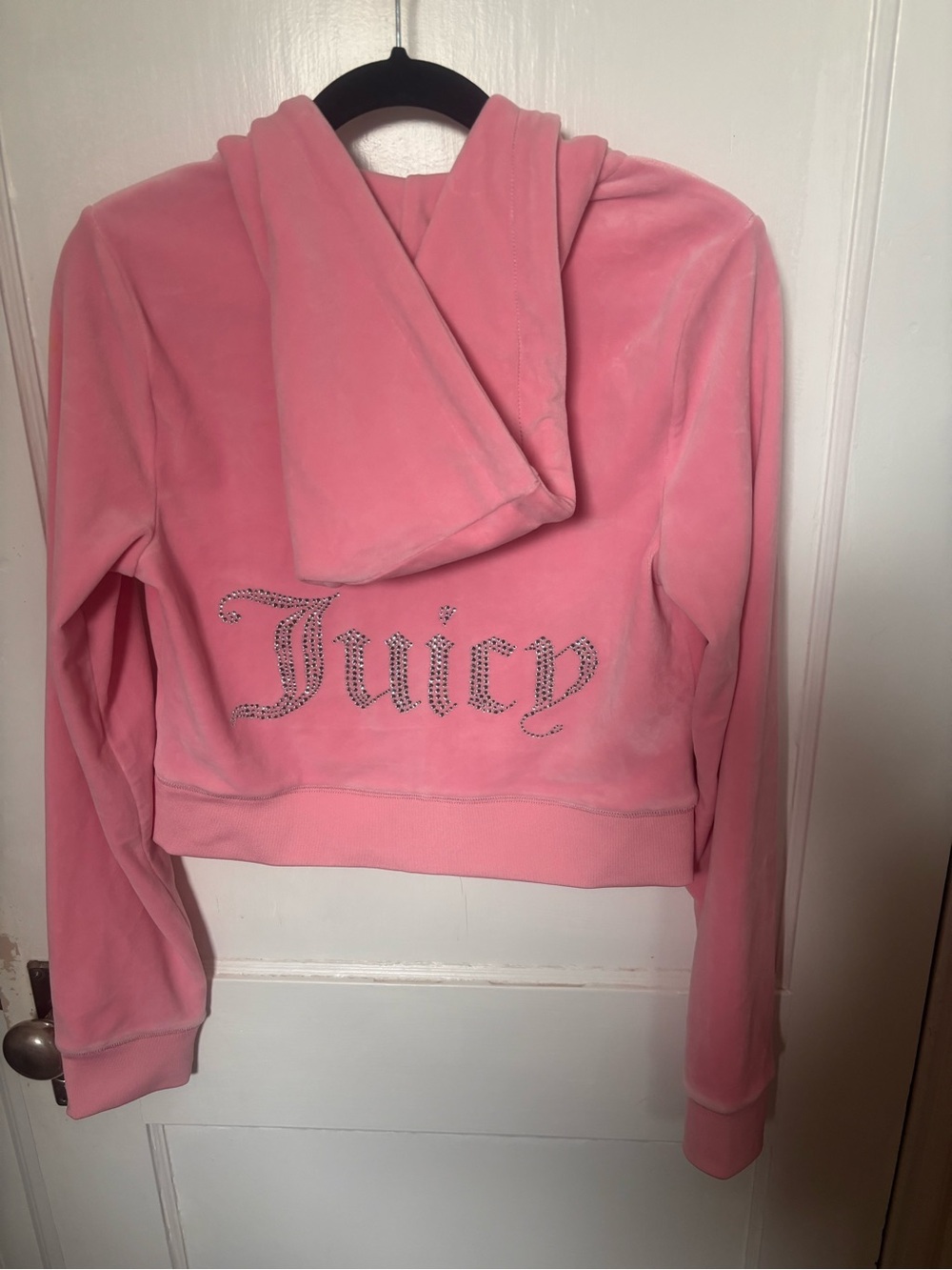 Juicy Couture Pink Velour Zip Cropped Hoodie with Signature J Pull